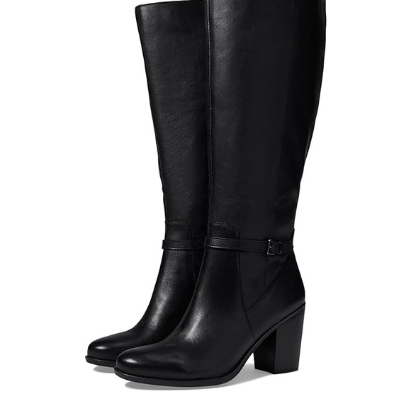 NIB women Sz 8M black leather stacked heels heels tall business casual boots - Picture 13 of 13